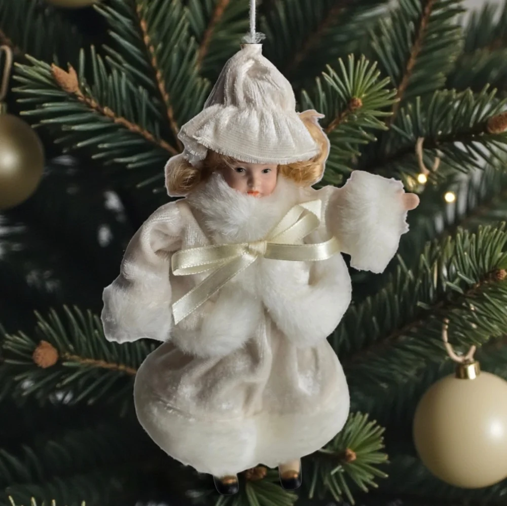 Cottagecore Victorian Winter Girl Ornament Porcelain Christmas Tree Decor